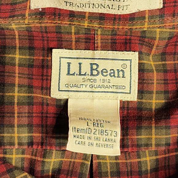 LL Bean Men's Red and Green Plaid Flannel Shirt Cotton - Picture 8 of 9